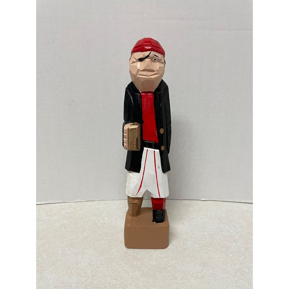 VINTAGE HAND CARVED WOODEN FIGURINE OF A PEG LEG NAUTICAL PIRATE 10" HIGH
